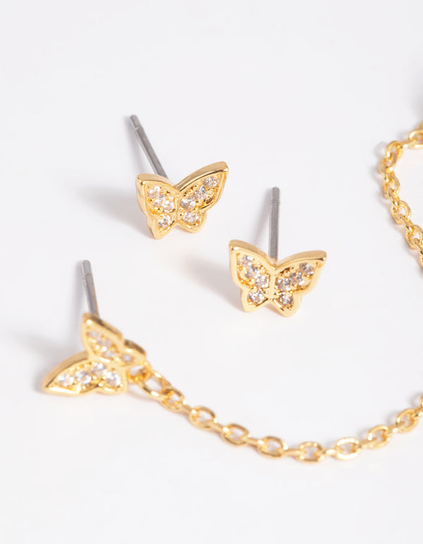 Gold Plated Brass Butterfly Chain Earring Stack 6-Pack