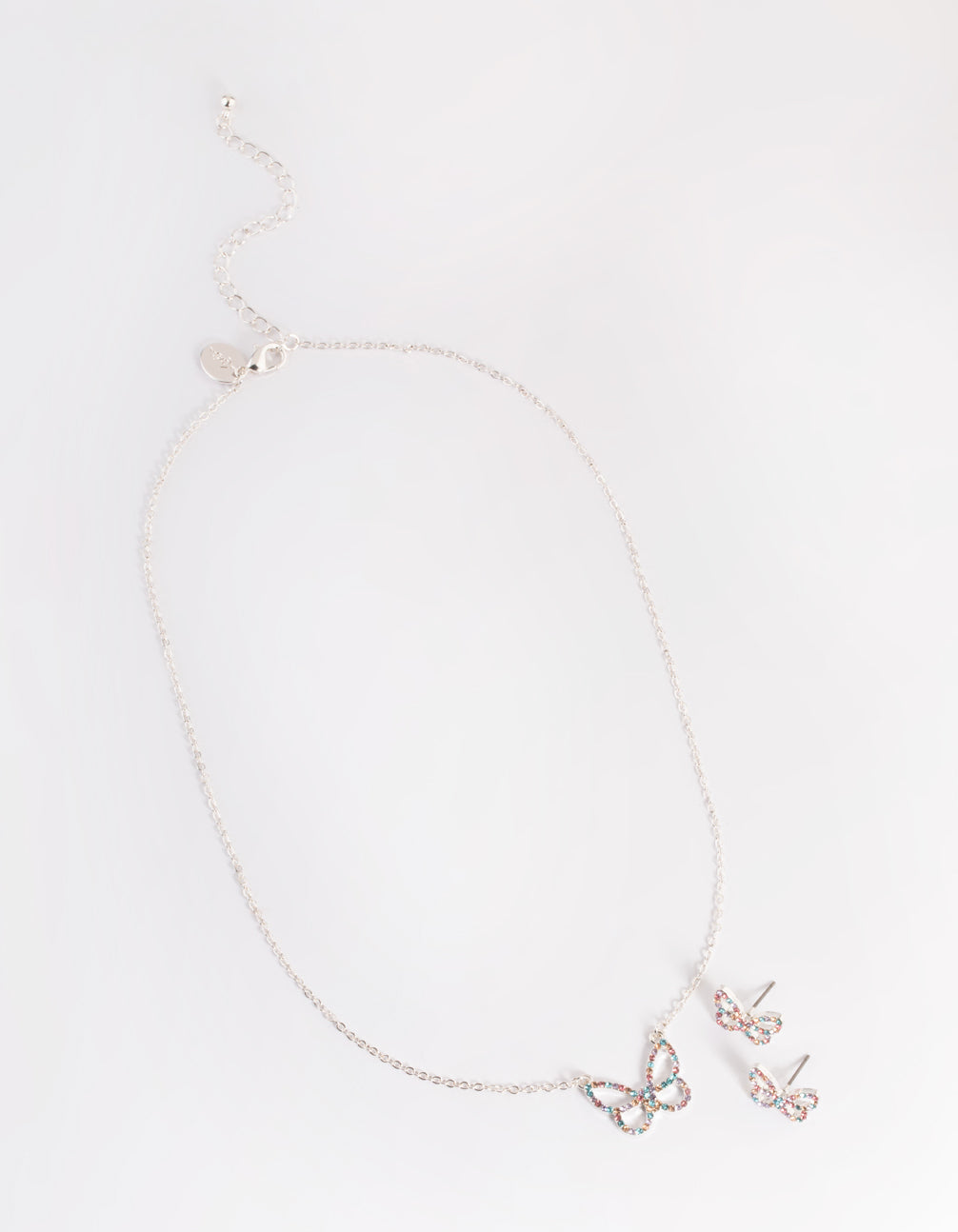 Silver Diamante Butterfly Necklace & Stud Earring Set
