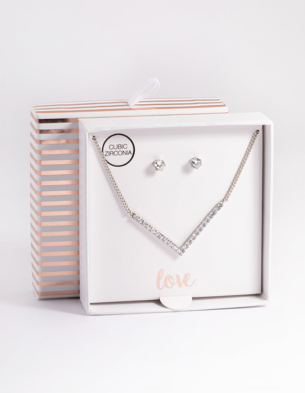Silver Cubic Zirconia Necklace & Stud Earrings