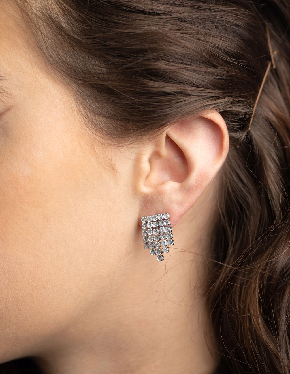 Silver Mini Row Drop Earrings