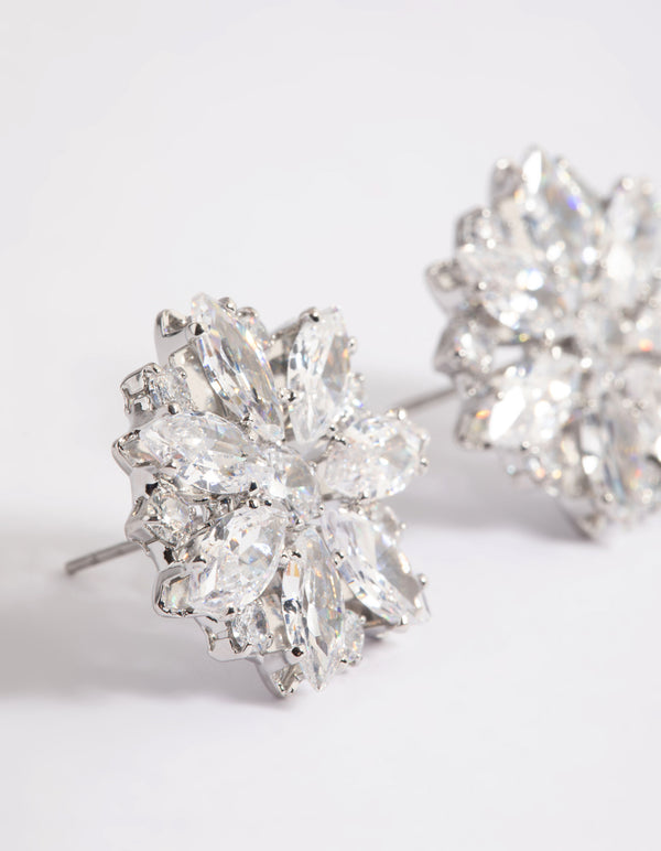 Rhodium Diamante Snowflake Stud Earrings