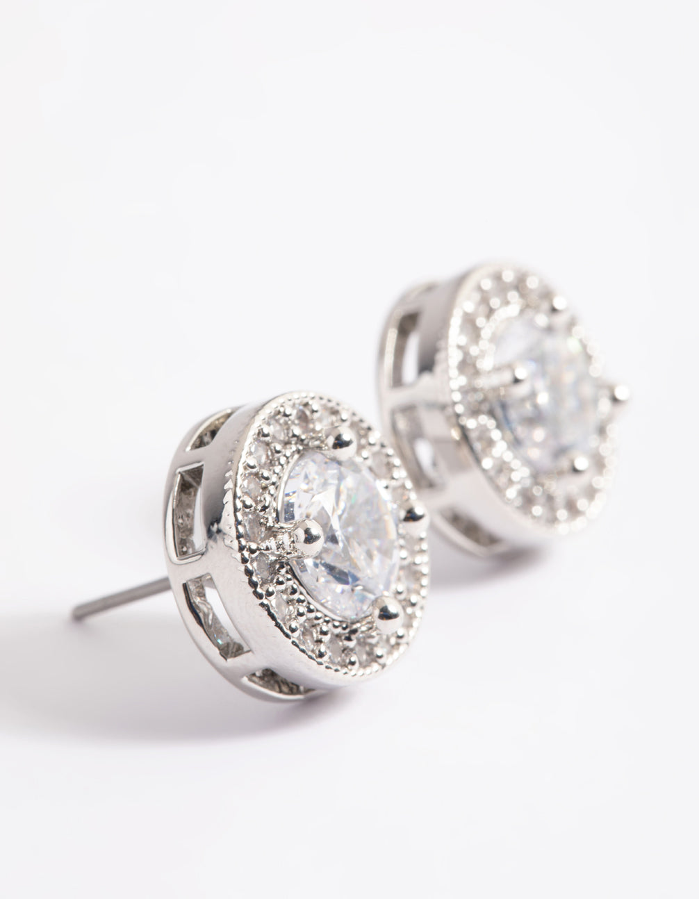 Silver Pave Circle Stud Earrings