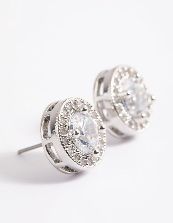 Silver Pave Circle Stud Earrings