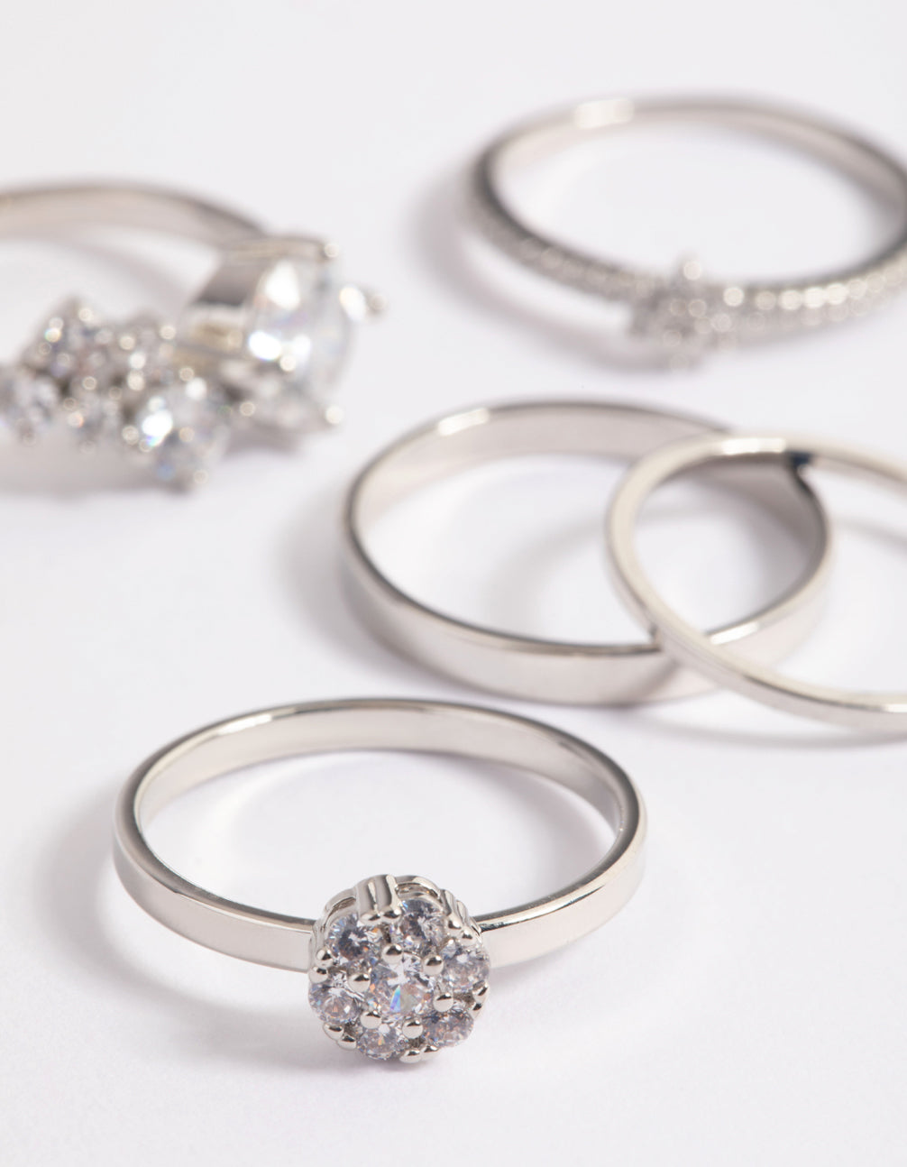 Rhodium Statement Cluster Ring 5-Pack