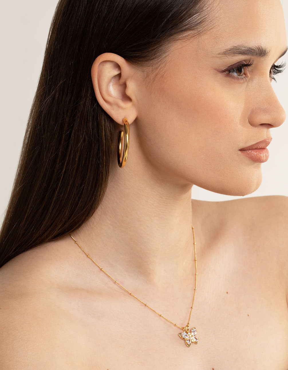 Waterproof Gold Plated Stainless Steel Chunky Medium Hoop Earrings