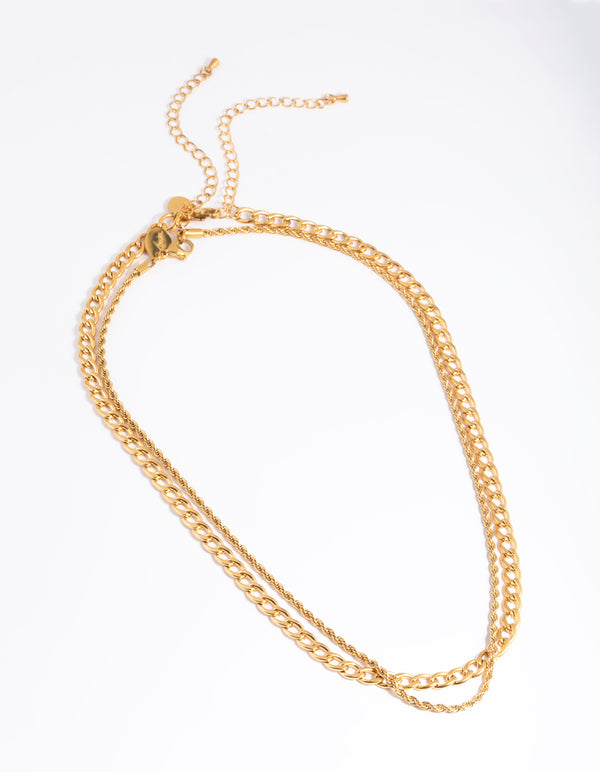 Waterproof Gold Plated Stainless Steel Twist Chain Double Layer Necklace