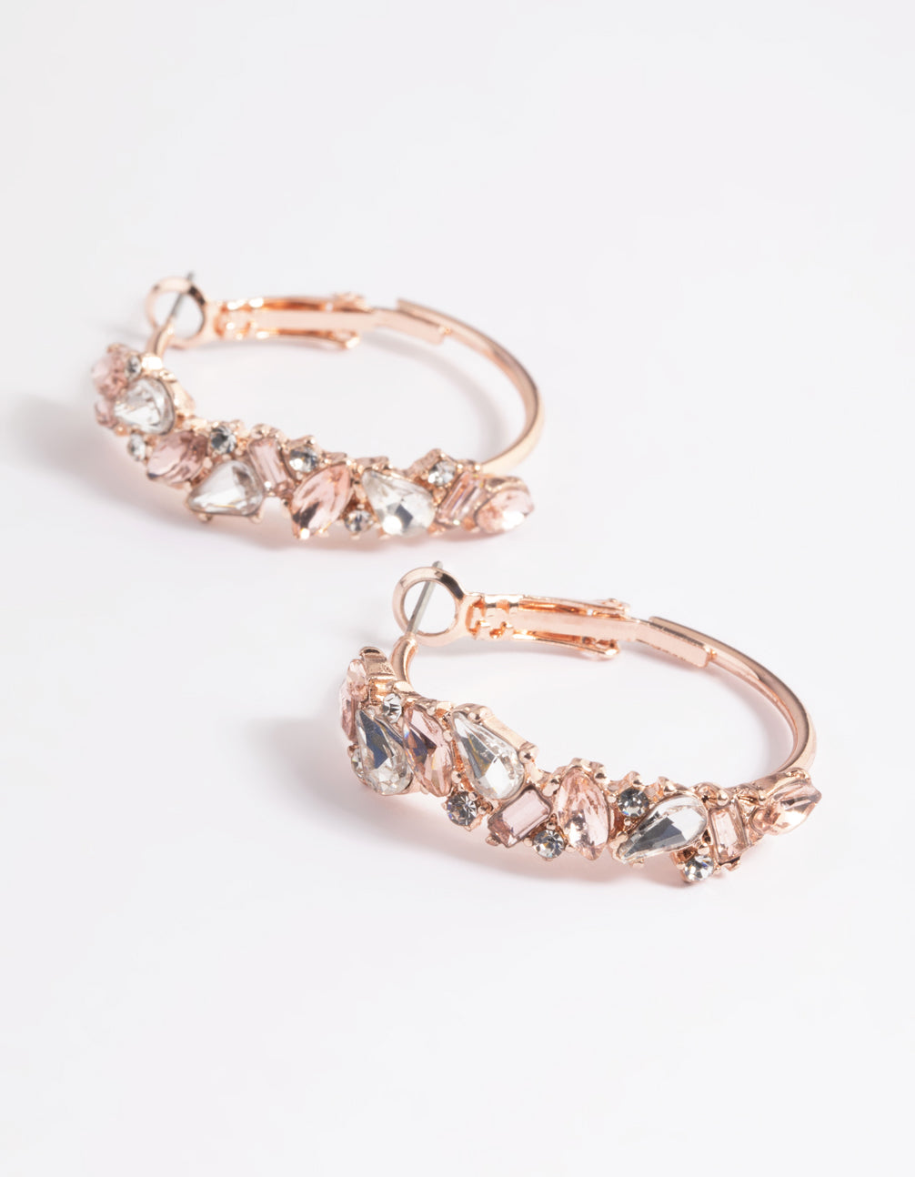 Rose Gold Mini Cluster Diamante Hoop Earrings