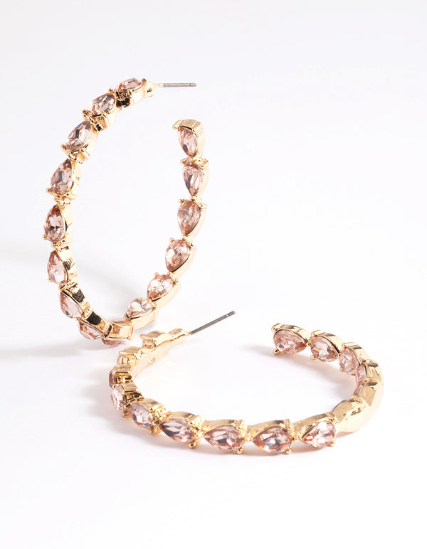 Gold Pear Stone Hoop Earrings