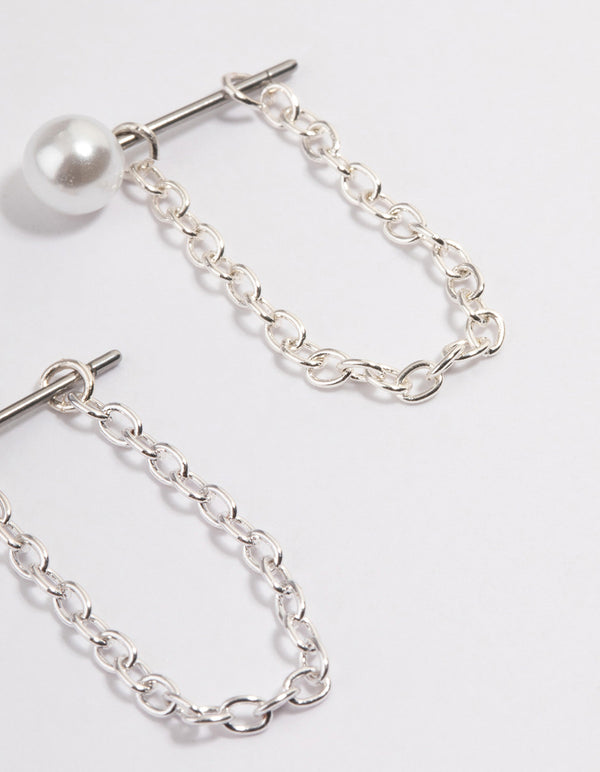 Silver Pearl Chain Front & Back Earrings