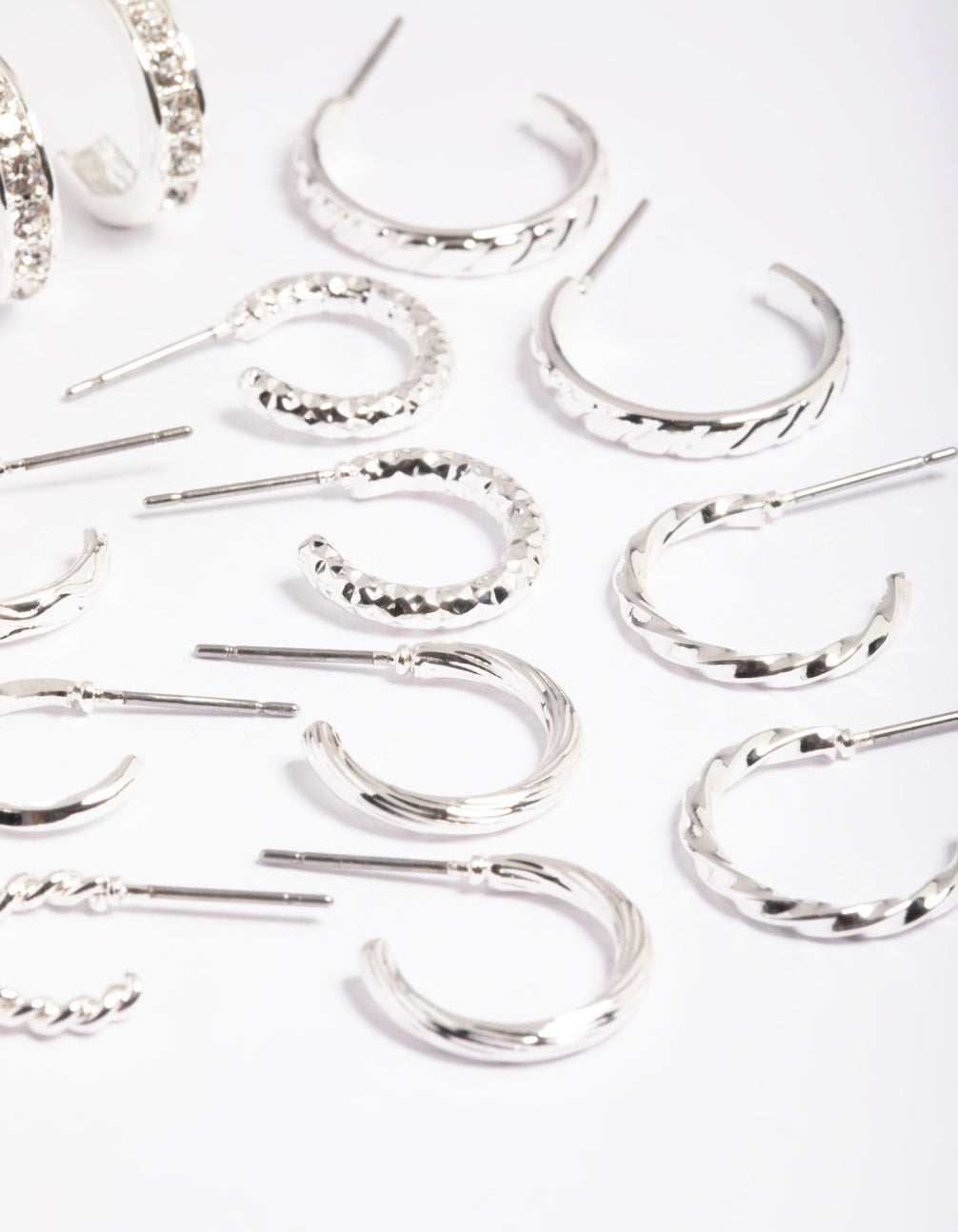 Silver Mixed Diamante Hoop Earrings 8-Pack