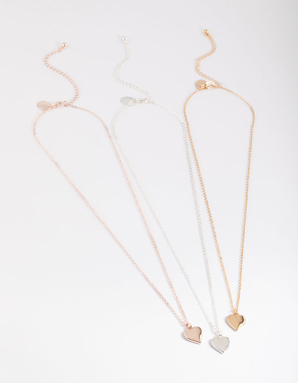 Mixed Metal Polished Heart Necklace Pack