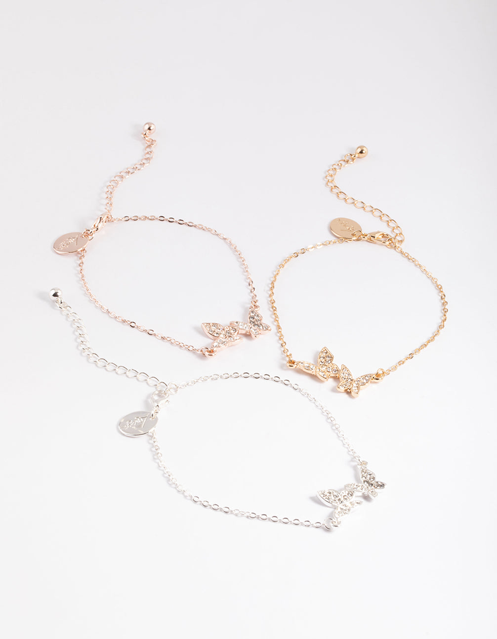 Mixed Metal Pave Butterfly Bracelet Pack