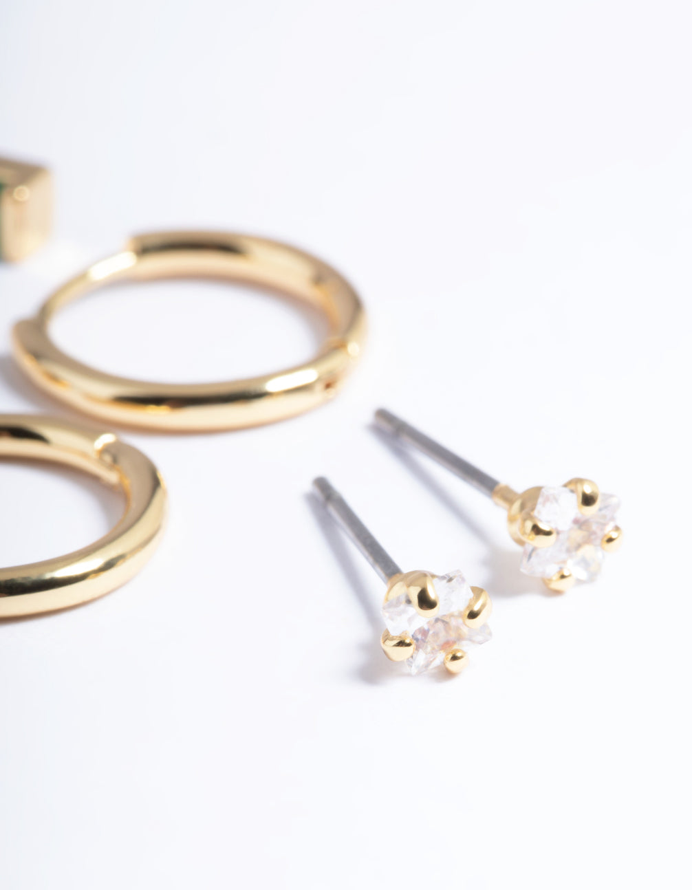 Gold Plated Brass Emerald Huggie Earrings 6-Pack
