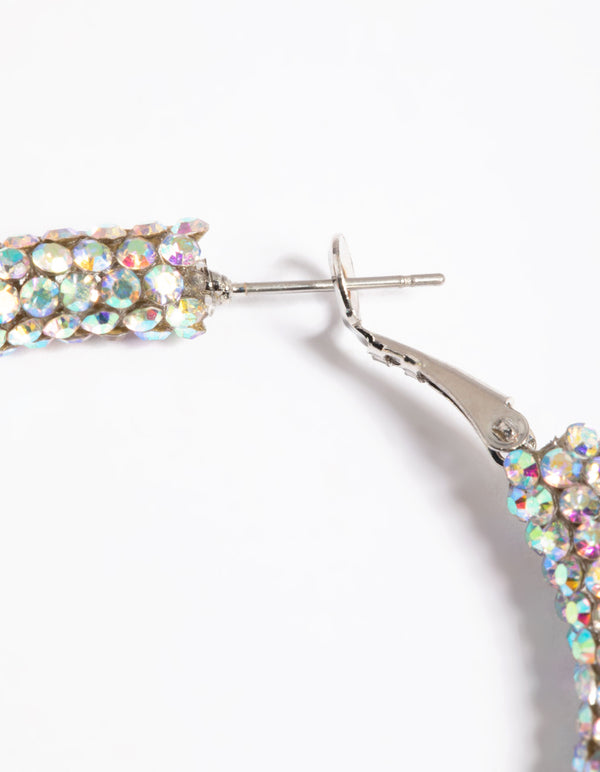 Silver 40mm Encrusted Hoop Earring