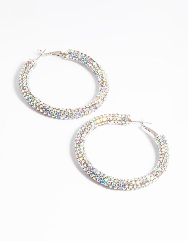 Silver 40mm Encrusted Hoop Earring