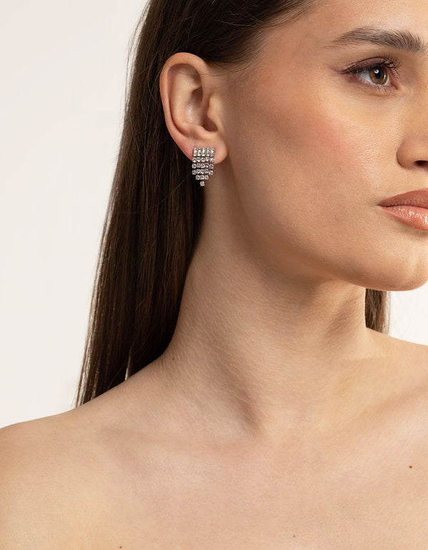 Silver Short Fringer Waterfall Drop Earrings