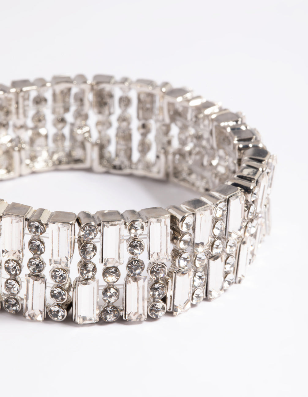 Silver Mix Baguette Diamante Bracelet