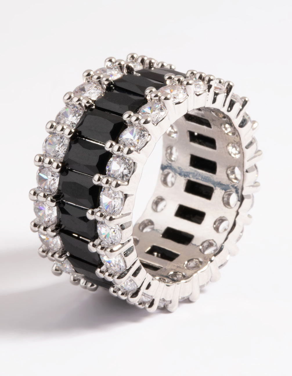 Silver Cubic Zirconia Large Baguette 3-Row Ring