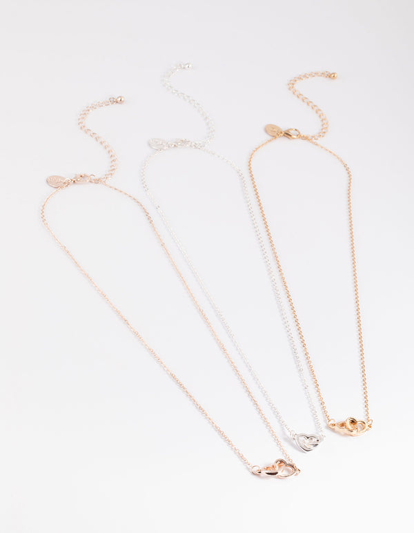 Mixed Metal Link Heart Necklace Pack