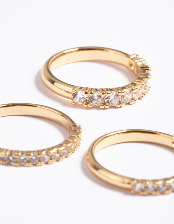 Gold Plated Cubic Zirconia Baguette Pack Ring