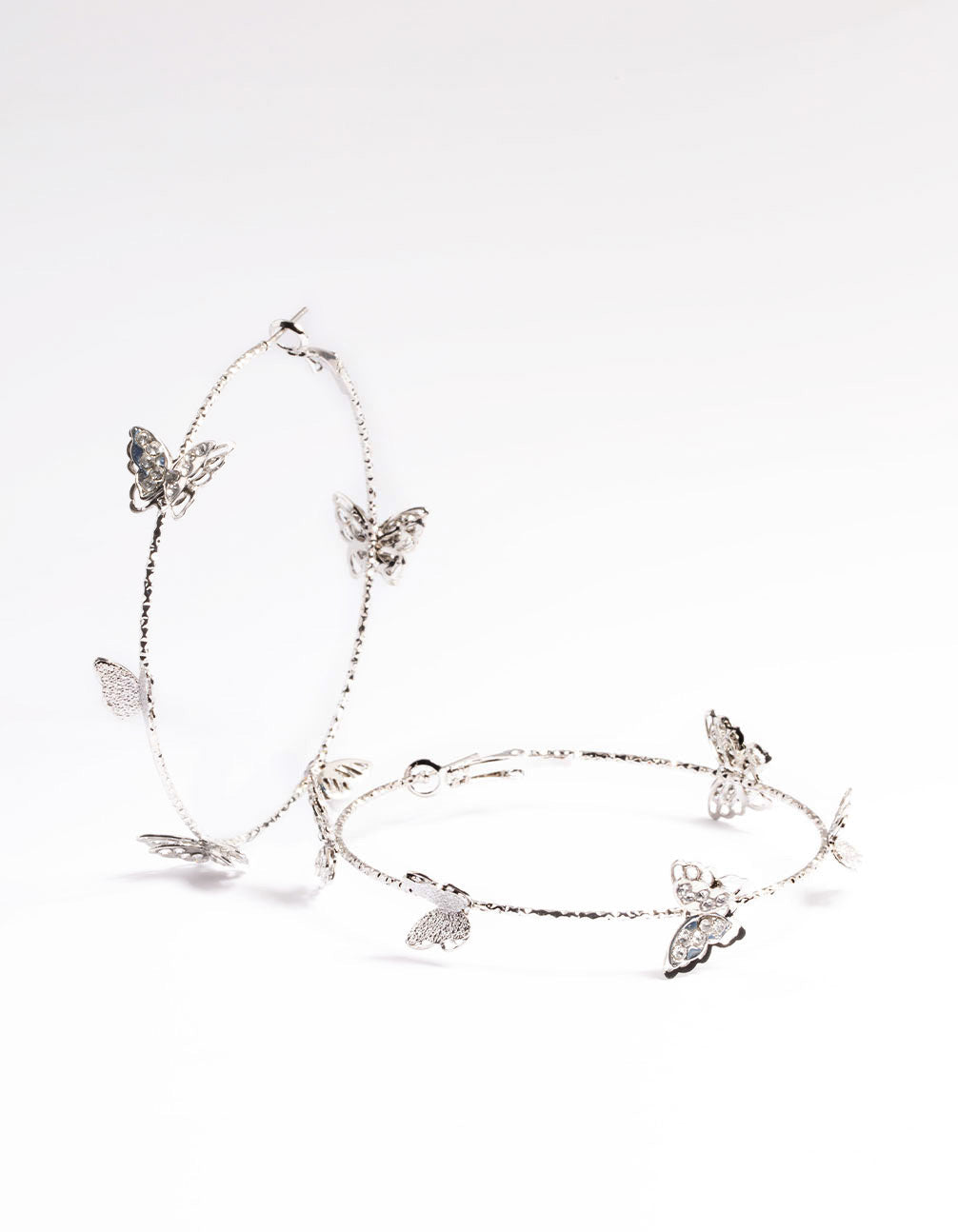 Silver Butterfly Hoop Earrings