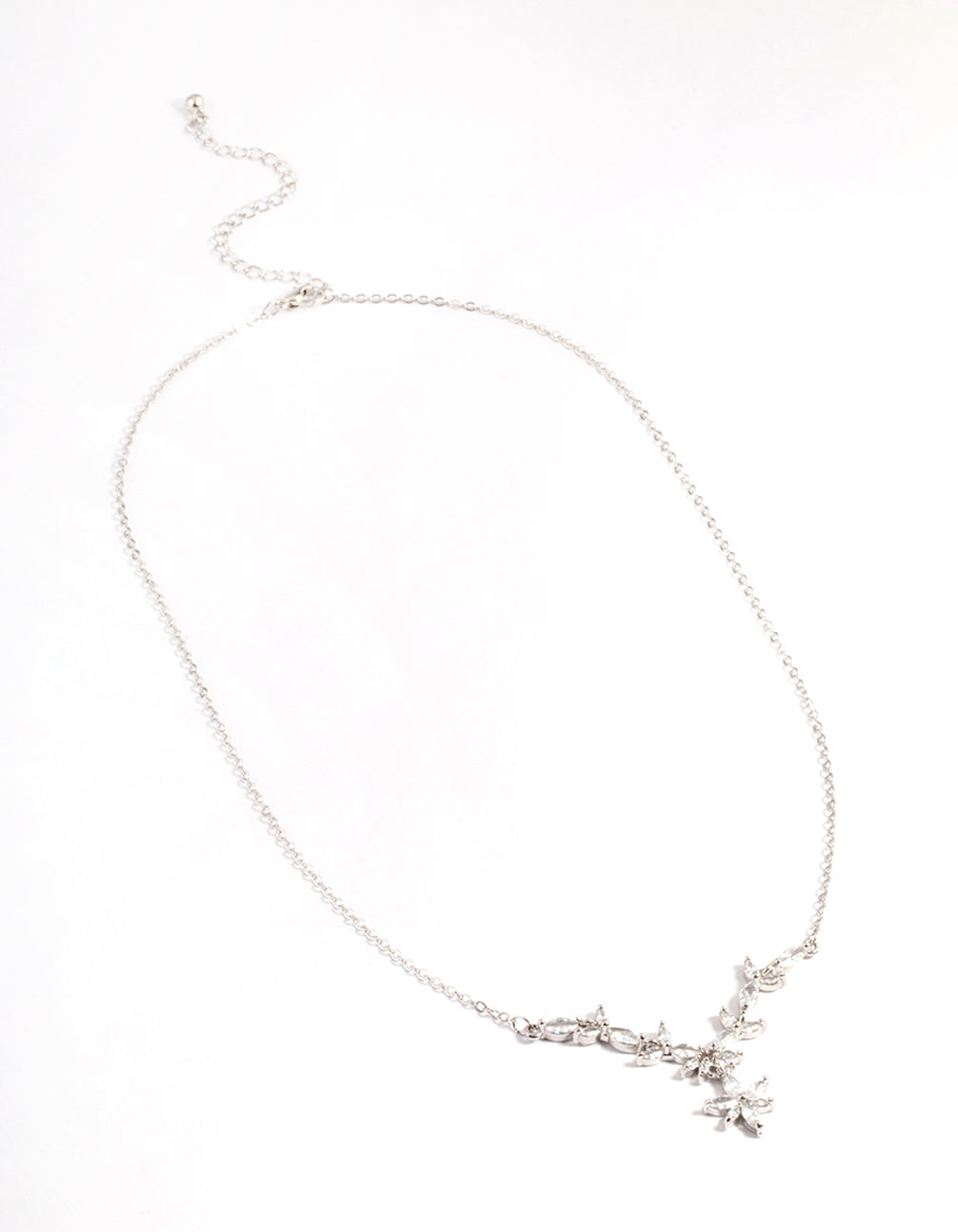 Silver Diamond Simulant Dainty Floral Necklace