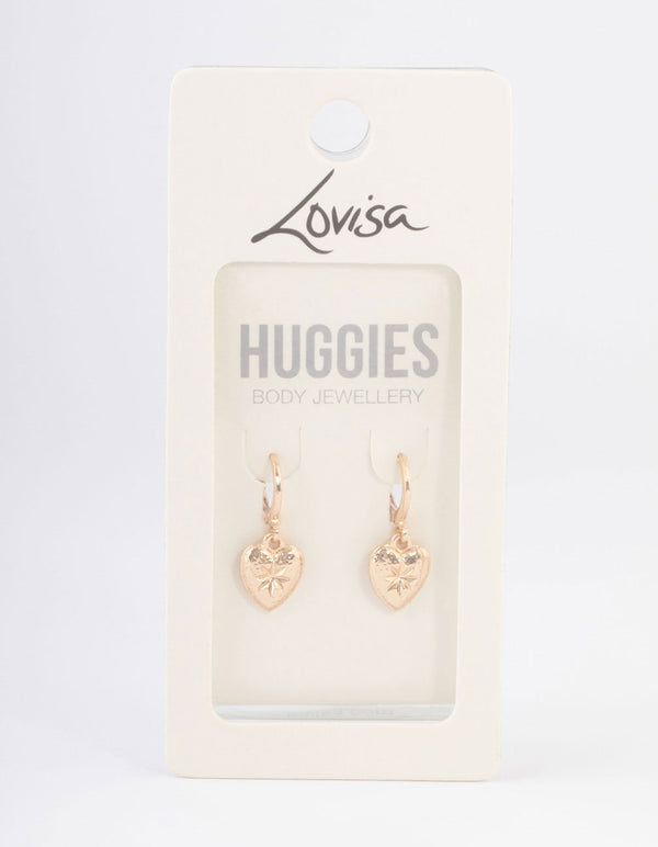 Gold Celestial Heart Huggie Earrings