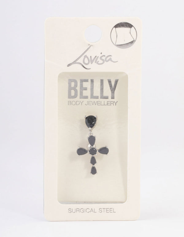 Surgical Steel Facet Cross Belly Ring