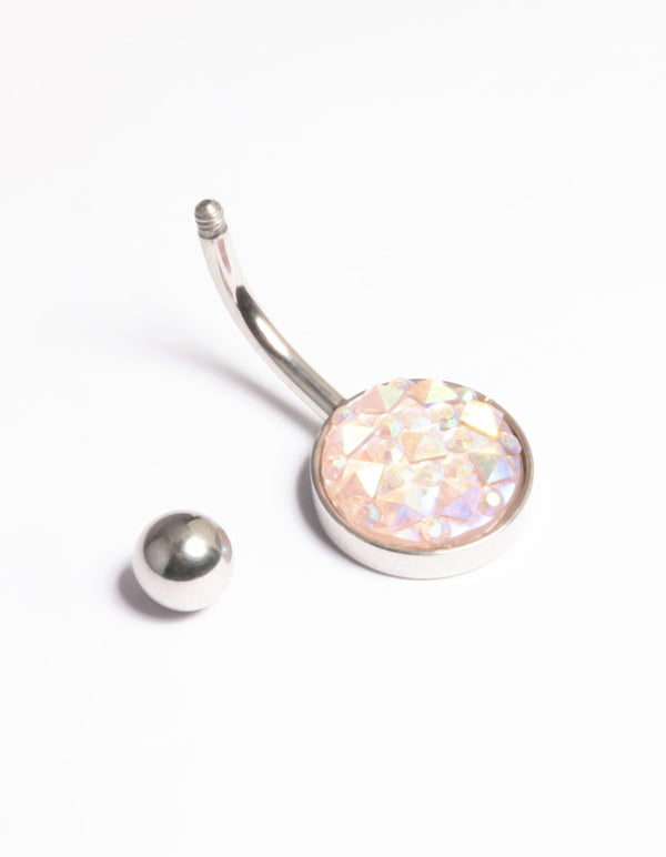Surgical Steel Round Textured Crystal Belly Ring