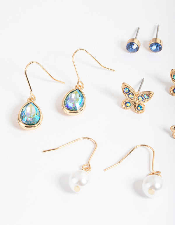 Gold Butterfly Garden Earrings 8-Pack