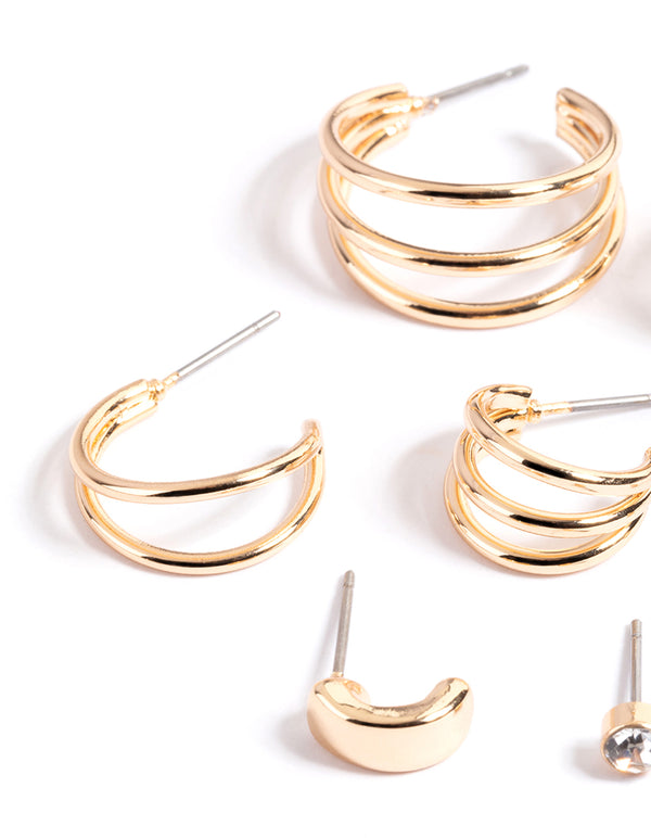 Gold Imitation & Diamante Stack Earrings