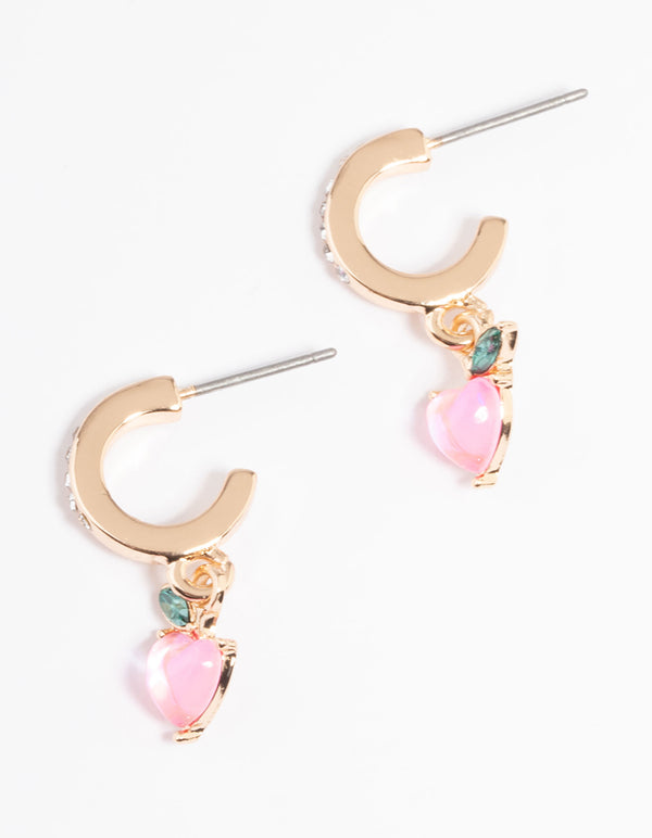 Gold Peach Diamante Hoop Earrings