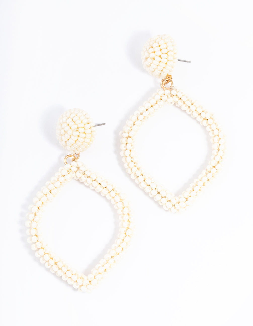 Gold Bead Diamond Drop Earrings