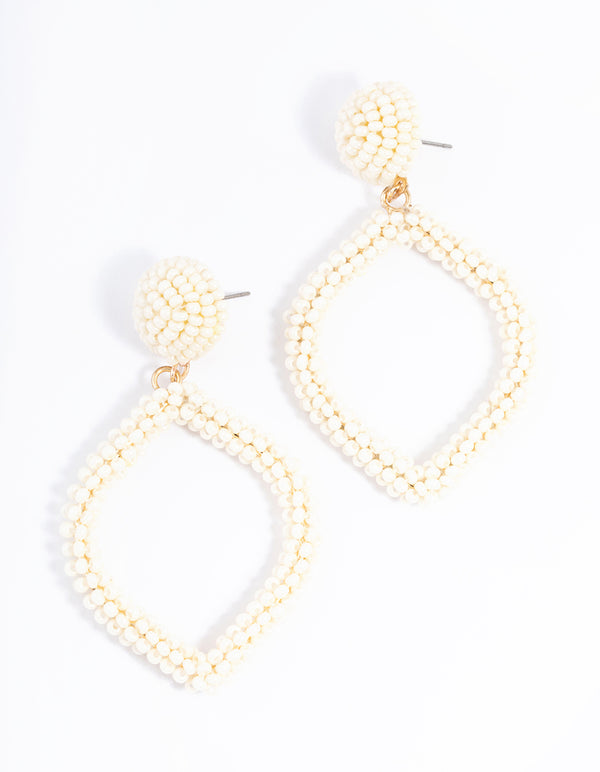 Gold Bead Diamond Drop Earrings