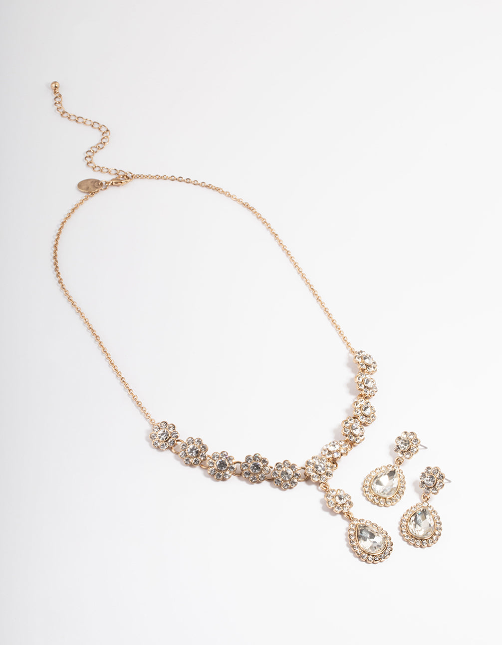 Antique Gold Diamante Flower Earring & Necklace Set
