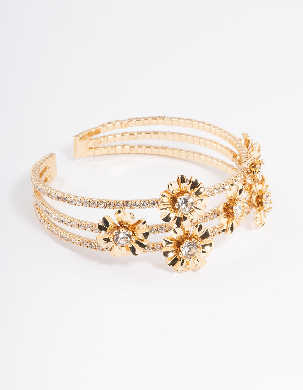 Gold Multi Flower Cupchain Wrist Cuff