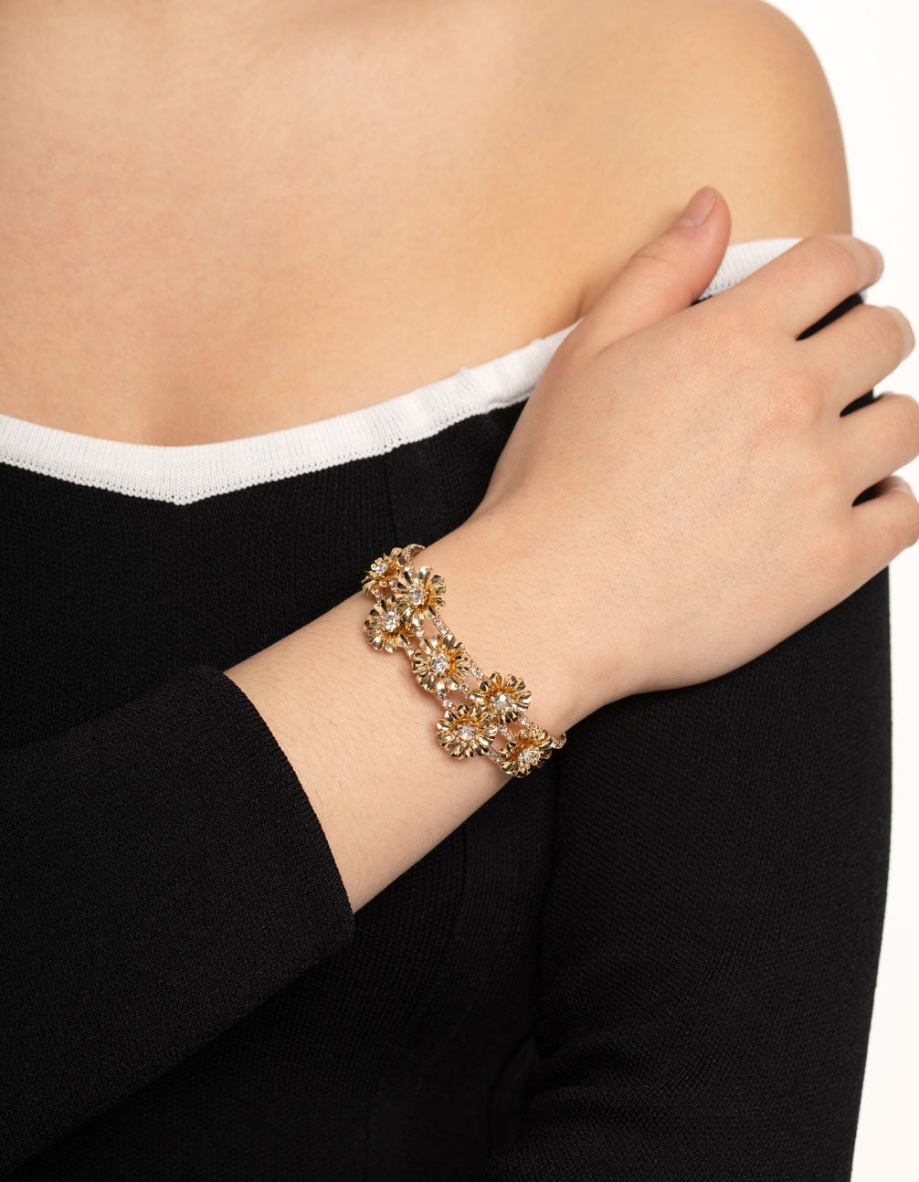 Gold Multi Flower Cupchain Wrist Cuff