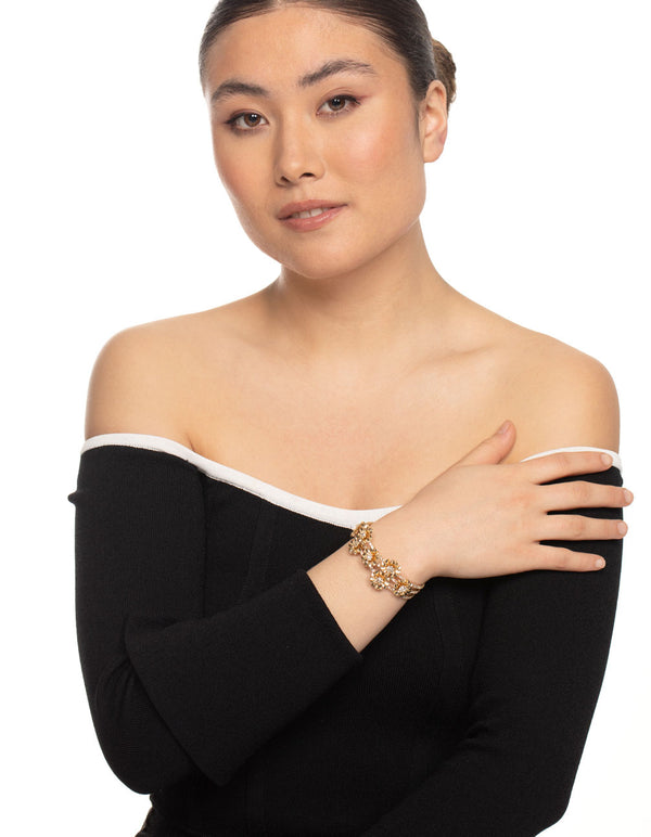 Gold Multi Flower Cupchain Wrist Cuff