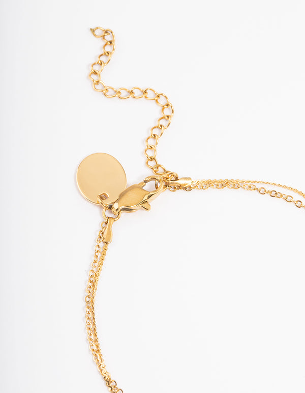 Waterproof Gold Plated Stainless Steel Cubic Zirconia Drop Two Layer Bracelet