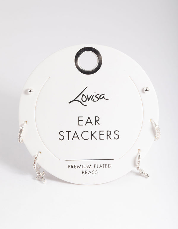 Silver Plated Brass Cubic Zirconia Pave Cross Earrings 6-Pack