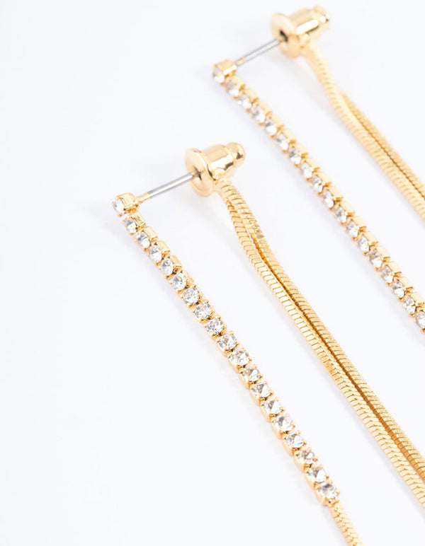 Gold Plated Diamante Front & Back Sandwich Earrings