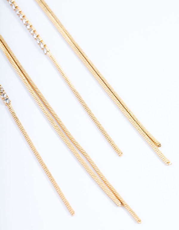 Gold Plated Diamante Front & Back Sandwich Earrings