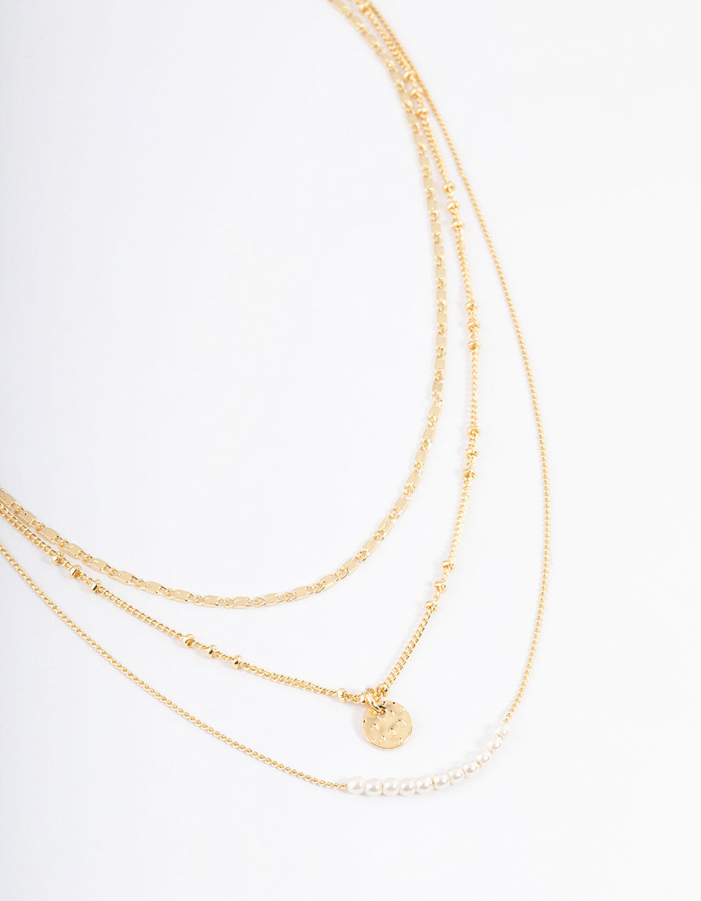 Gold Plated Fine Three Layer Bead Disc Necklace