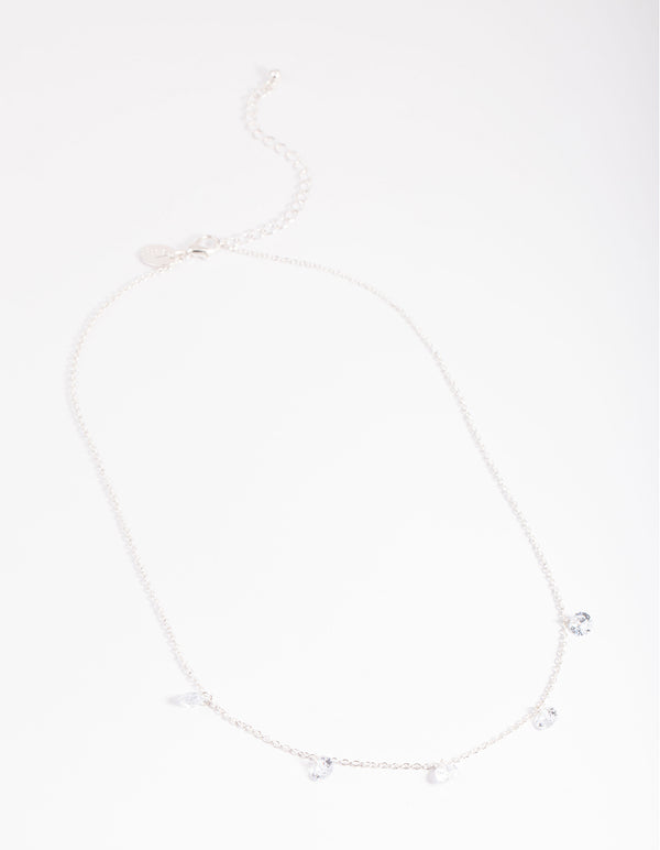 Silver Cubic Zirconia Droplet Necklace