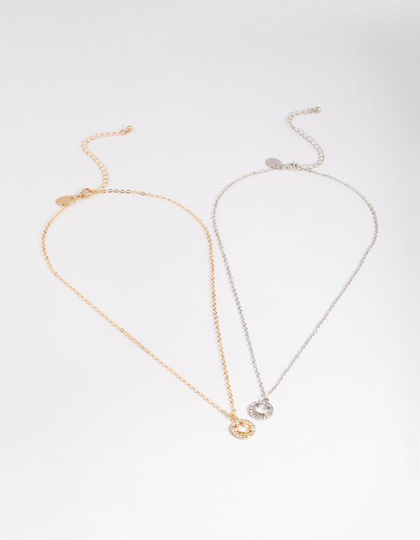 Mixed Metal Cute Diamante Smiley Necklace Pack