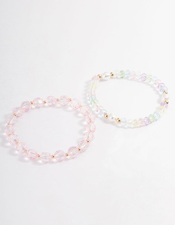 Gold Pearl & Facet Bead Stretch Bracelet