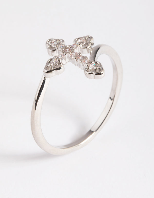 Silver Cubic Zirconia Cross Ring