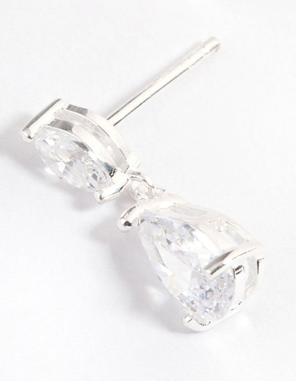 Sterling Silver Cubic Zirconia Marquise & Pear Drop Earrings