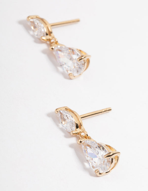 Gold Plated Sterling Silver Cubic Zirconia Marquise Drop Earrings