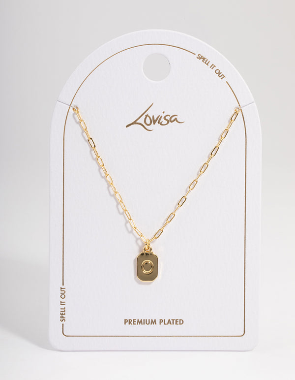 Letter O Gold Plated Rectangle Pendant Initial Necklace